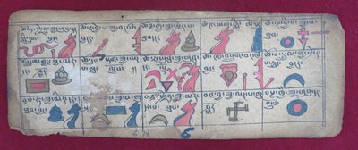 Ersu astrologische almanak voor de helft van de 6e maand, met Ersu Shaba pictogrammen en uitleg in het Tibetaans door Unbekannt Unbekannt
